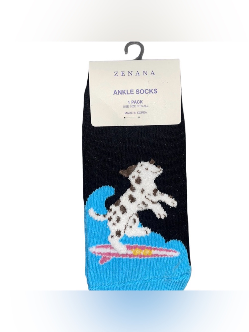 Zenana Outfitters Black & Blue Dalmatian Surf Ankle Socks